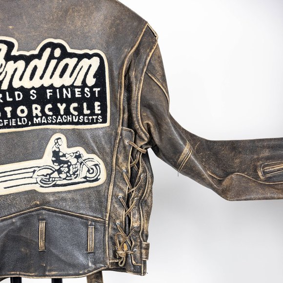 VTG 90’s Indian Motorcycle Patch Brown Leather Rider Jacket Rare - Picture 8 of 9